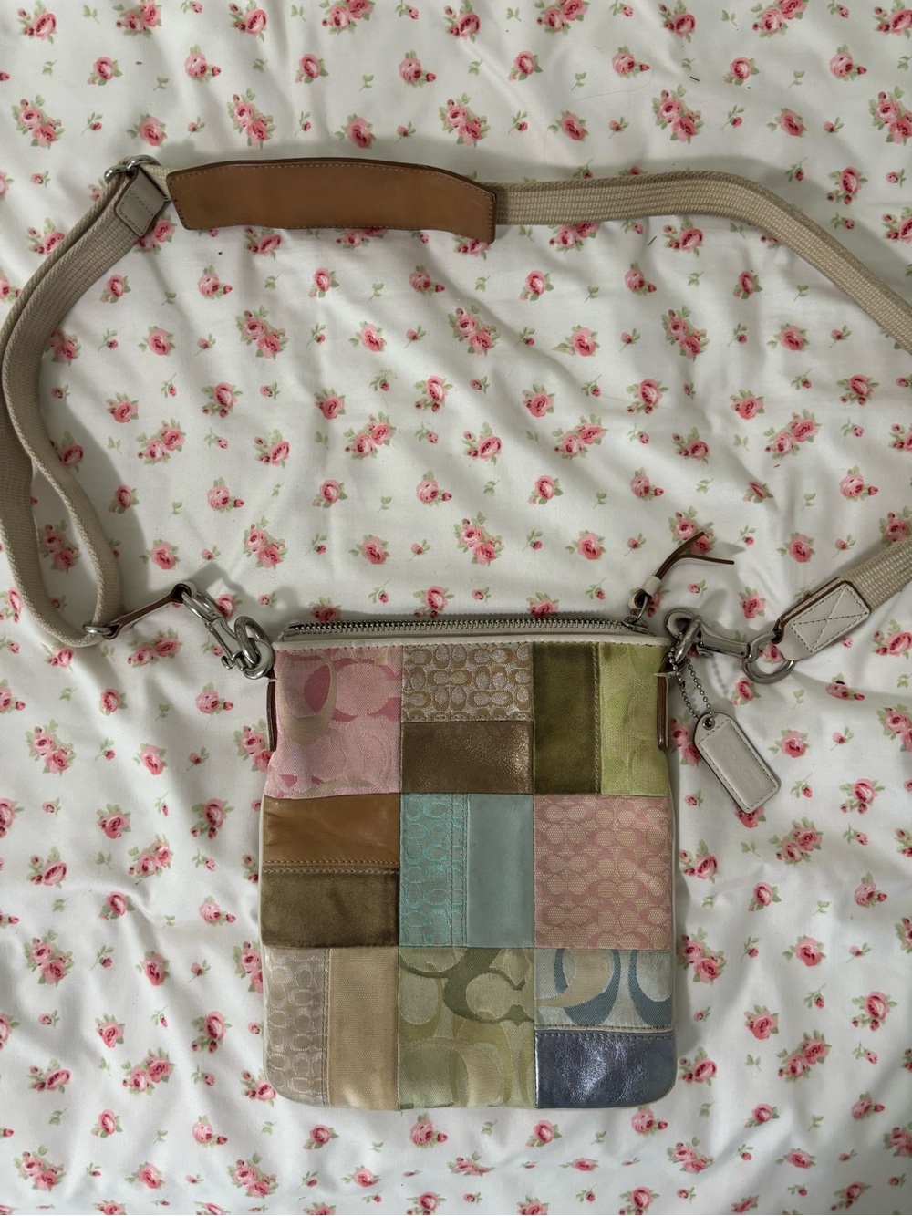 Coach Pastel Patchwork Crossbody Bag in Pink, Blue, Green, Tan